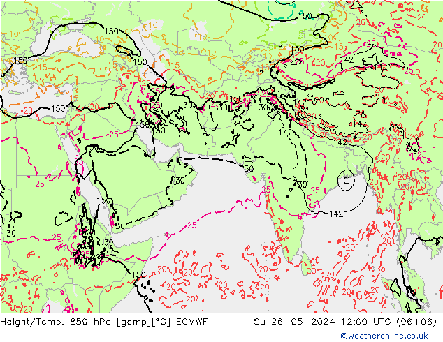 Z500/Rain (+SLP)/Z850 ECMWF dom 26.05.2024 12 UTC