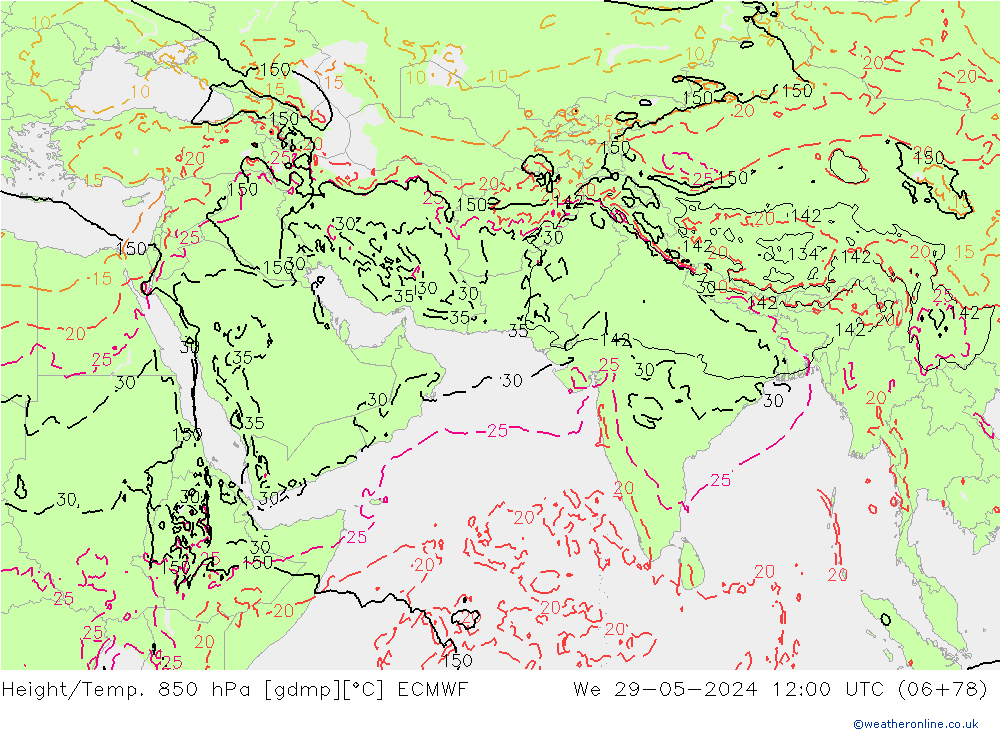 Z500/Rain (+SLP)/Z850 ECMWF We 29.05.2024 12 UTC