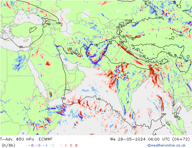 T-Adv. 850 hPa ECMWF mer 29.05.2024 06 UTC