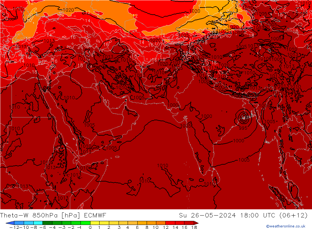 Theta-W 850hPa ECMWF  26.05.2024 18 UTC