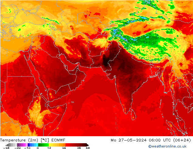 Temperatura (2m) ECMWF Seg 27.05.2024 06 UTC