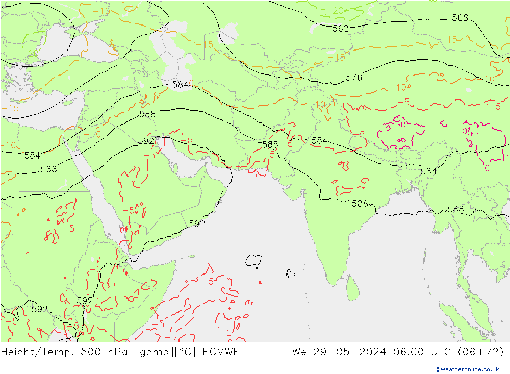 Z500/Rain (+SLP)/Z850 ECMWF mer 29.05.2024 06 UTC