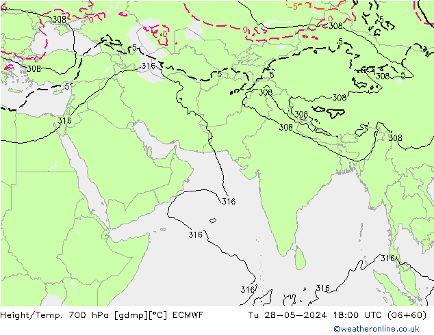 Height/Temp. 700 hPa ECMWF mar 28.05.2024 18 UTC