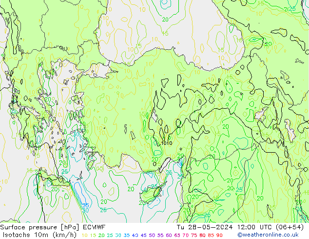 Isotaca (kph) ECMWF mar 28.05.2024 12 UTC