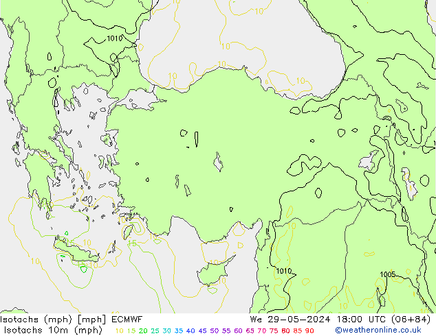 Isotachs (mph) ECMWF  29.05.2024 18 UTC