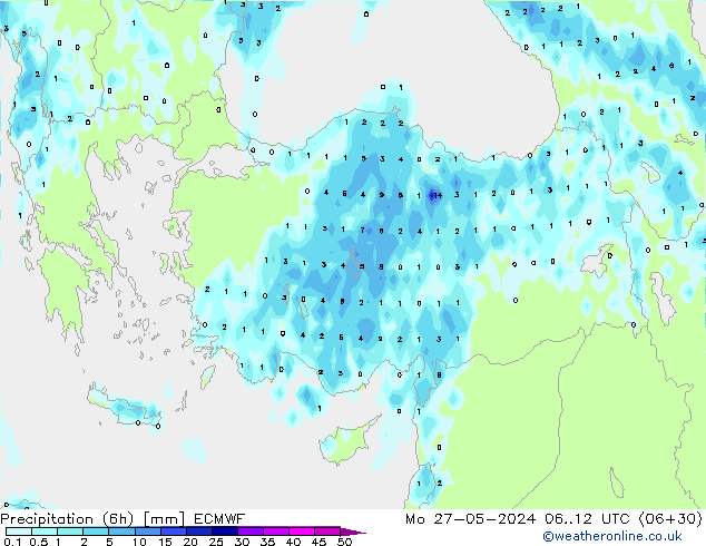 Precipitation (6h) ECMWF Mo 27.05.2024 12 UTC