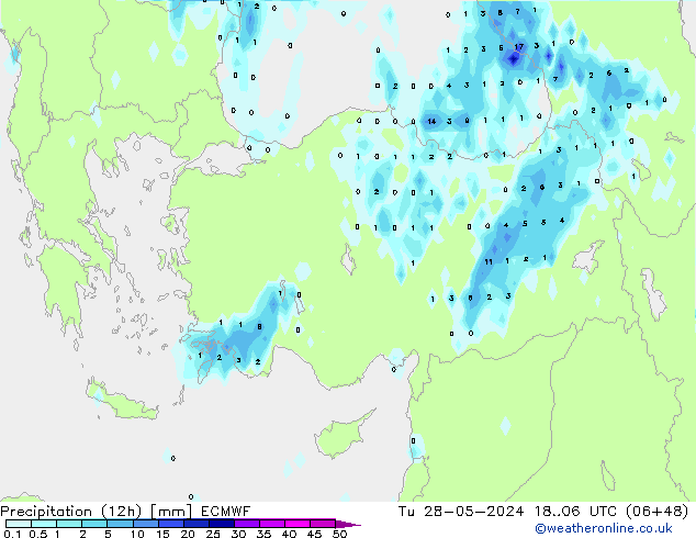 Precipitation (12h) ECMWF Tu 28.05.2024 06 UTC