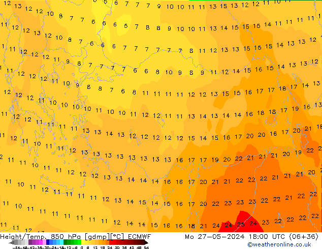 Height/Temp. 850 hPa ECMWF lun 27.05.2024 18 UTC