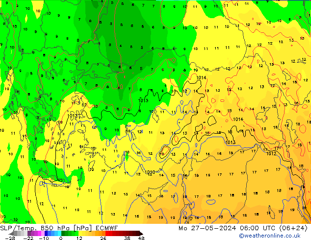 SLP/Temp. 850 hPa ECMWF  27.05.2024 06 UTC