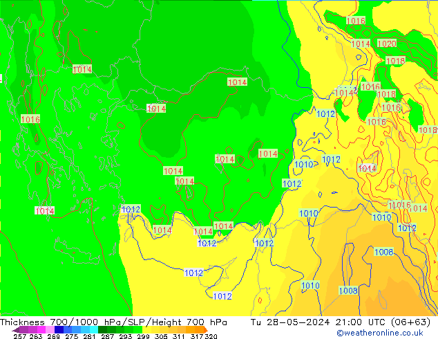 Thck 700-1000 hPa ECMWF Tu 28.05.2024 21 UTC