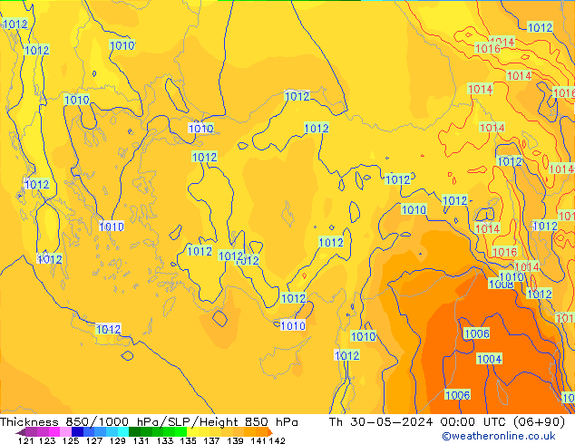 Thck 850-1000 hPa ECMWF jeu 30.05.2024 00 UTC