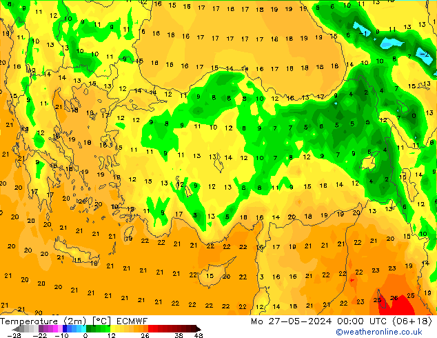 Temperatuurkaart (2m) ECMWF ma 27.05.2024 00 UTC