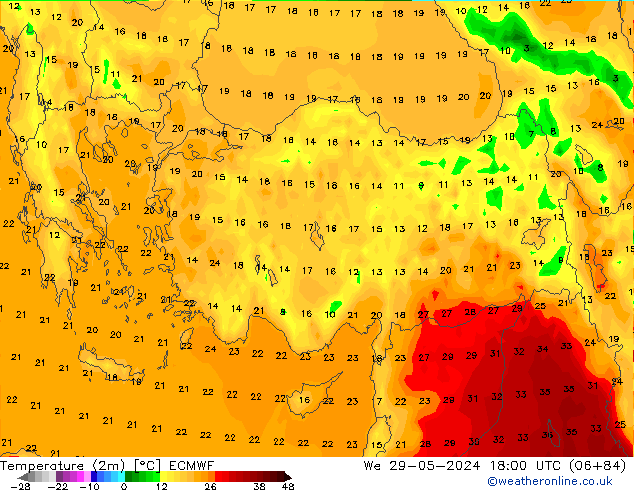 Temperature (2m) ECMWF St 29.05.2024 18 UTC