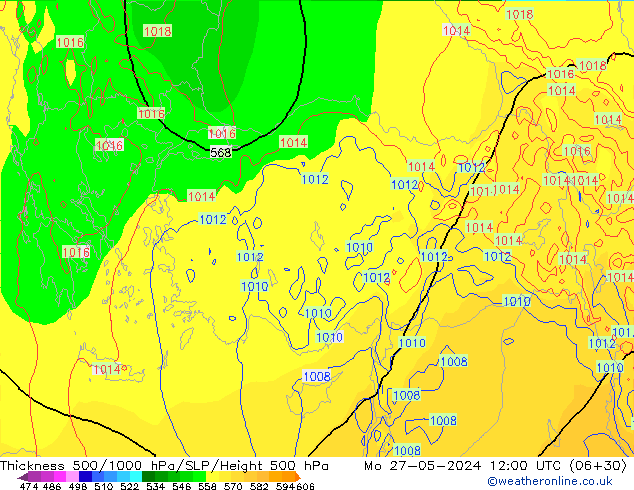 Thck 500-1000hPa ECMWF Mo 27.05.2024 12 UTC