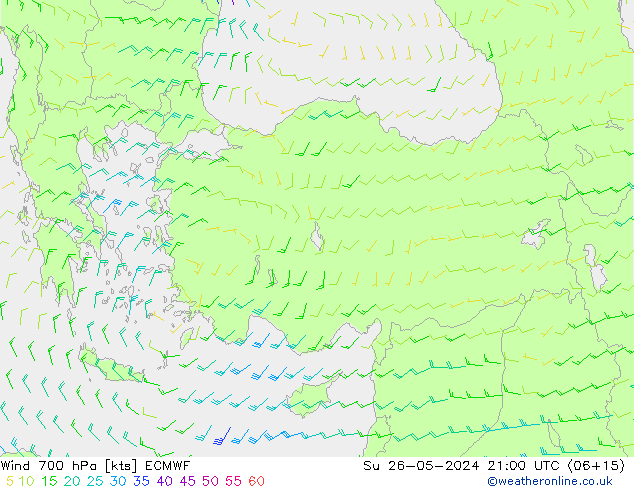 Wind 700 hPa ECMWF zo 26.05.2024 21 UTC