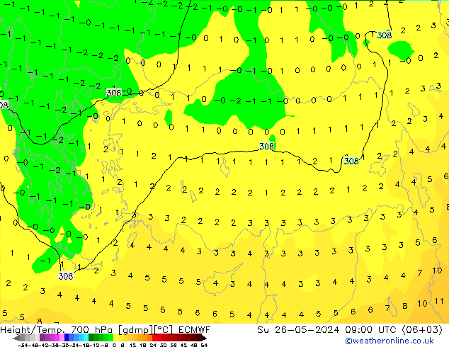 Height/Temp. 700 hPa ECMWF Su 26.05.2024 09 UTC