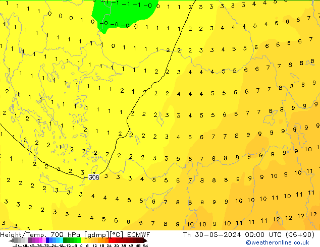 Hoogte/Temp. 700 hPa ECMWF do 30.05.2024 00 UTC