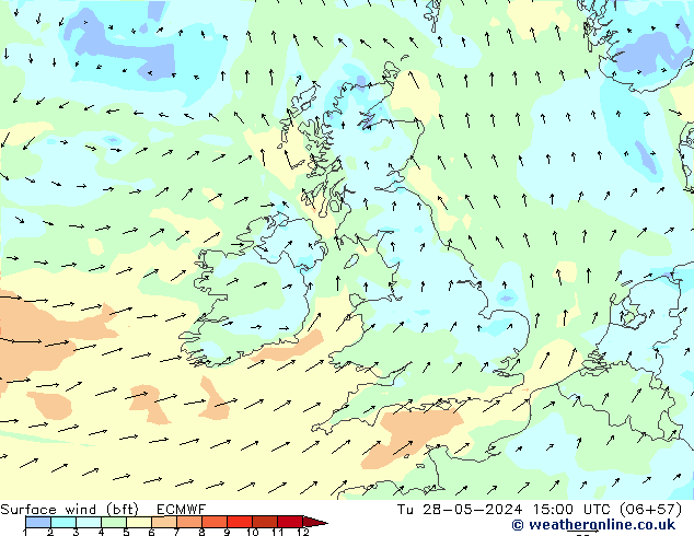 Rüzgar 10 m (bft) ECMWF Sa 28.05.2024 15 UTC