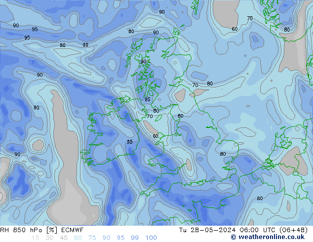 RV 850 hPa ECMWF di 28.05.2024 06 UTC