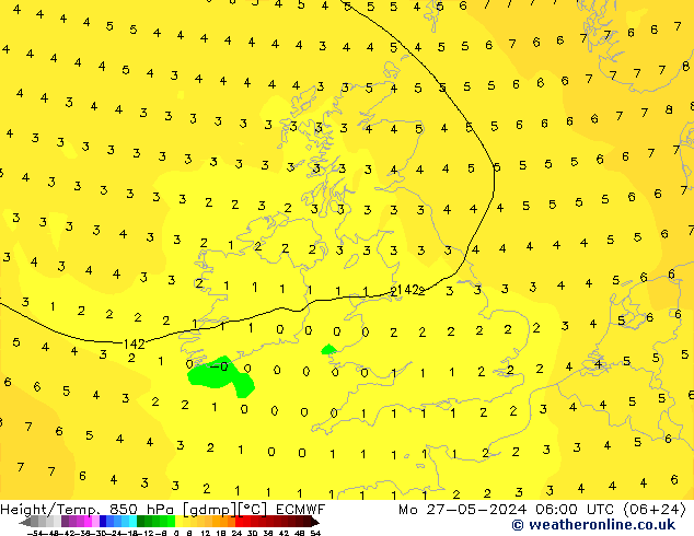 Z500/Rain (+SLP)/Z850 ECMWF пн 27.05.2024 06 UTC