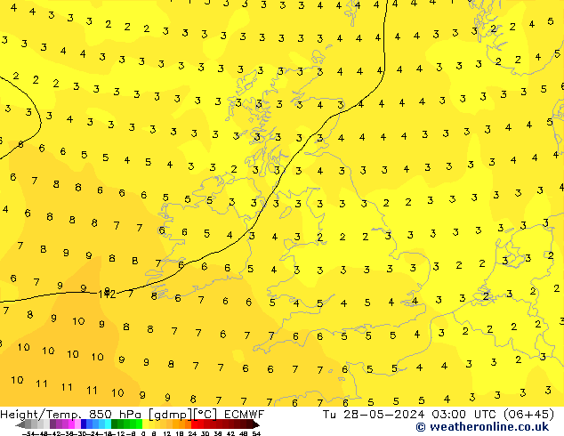 Height/Temp. 850 hPa ECMWF wto. 28.05.2024 03 UTC