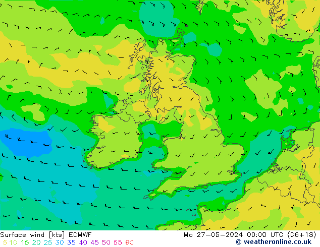 Surface wind ECMWF Mo 27.05.2024 00 UTC