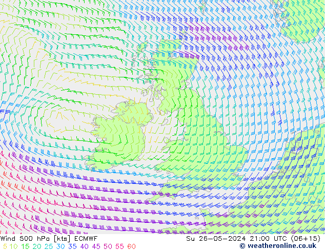 Wind 500 hPa ECMWF So 26.05.2024 21 UTC