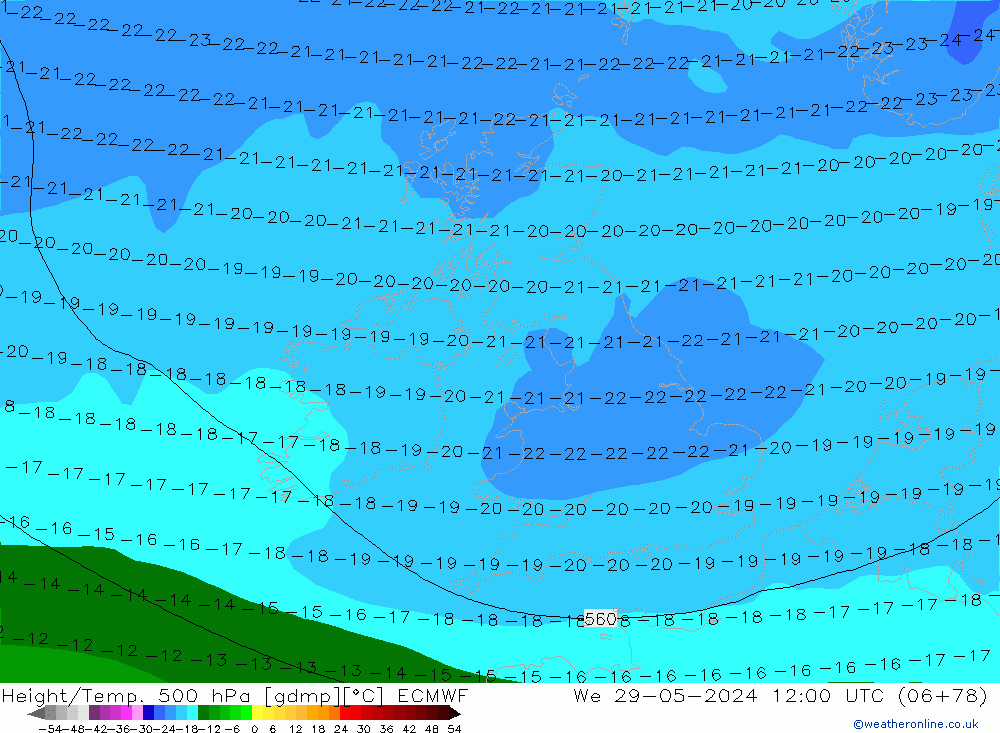 Z500/Rain (+SLP)/Z850 ECMWF We 29.05.2024 12 UTC