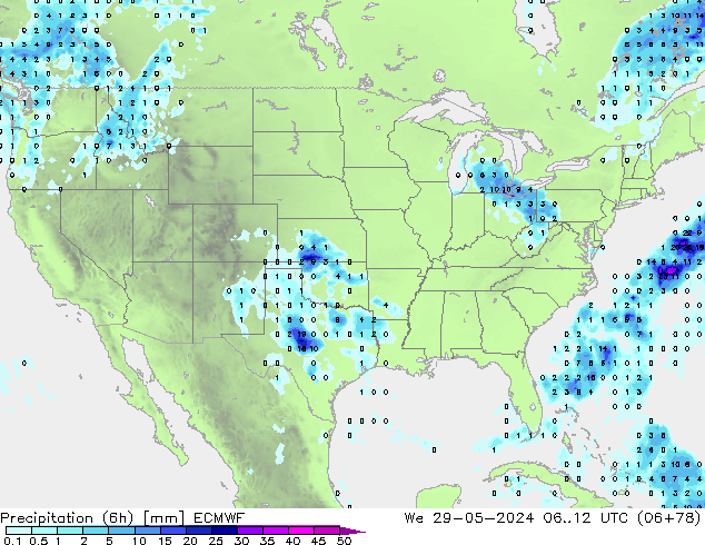 Precipitação (6h) ECMWF Qua 29.05.2024 12 UTC