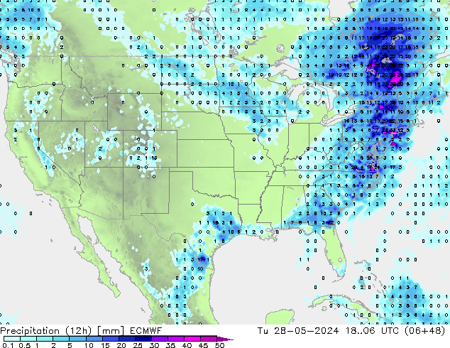 Precipitation (12h) ECMWF Tu 28.05.2024 06 UTC