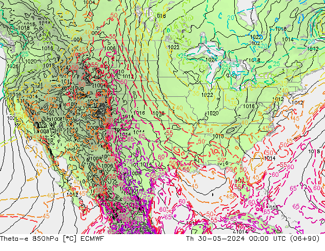 Theta-e 850гПа ECMWF чт 30.05.2024 00 UTC