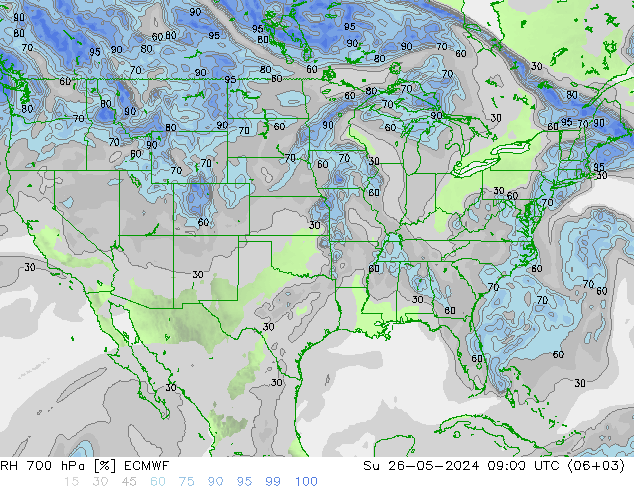 RH 700 hPa ECMWF  26.05.2024 09 UTC