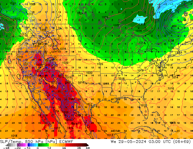 SLP/Temp. 850 hPa ECMWF We 29.05.2024 03 UTC