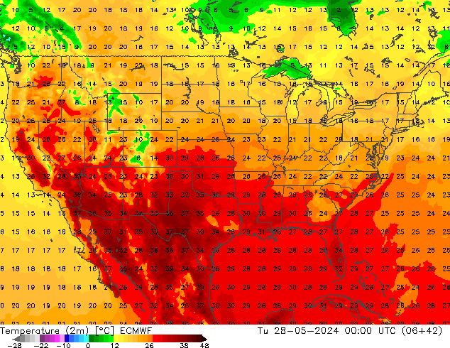 Temperature (2m) ECMWF Tu 28.05.2024 00 UTC