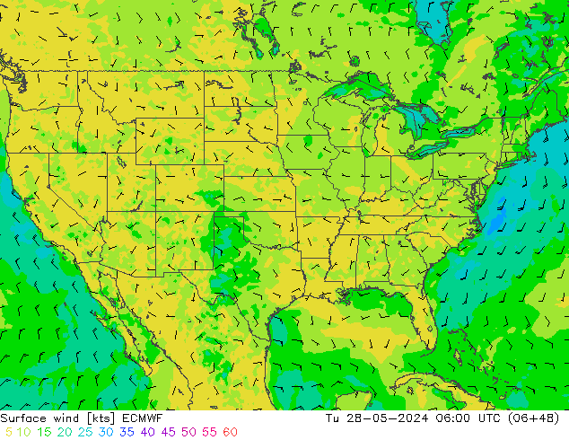 wiatr 10 m ECMWF wto. 28.05.2024 06 UTC