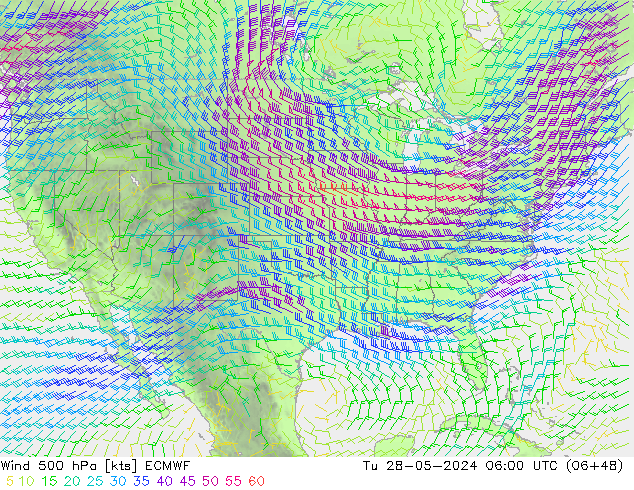 Vento 500 hPa ECMWF mar 28.05.2024 06 UTC