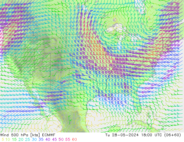 Wind 500 hPa ECMWF Út 28.05.2024 18 UTC