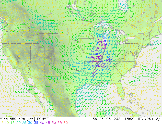 Vento 850 hPa ECMWF Dom 26.05.2024 18 UTC