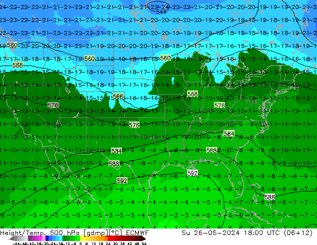 Z500/Yağmur (+YB)/Z850 ECMWF Paz 26.05.2024 18 UTC