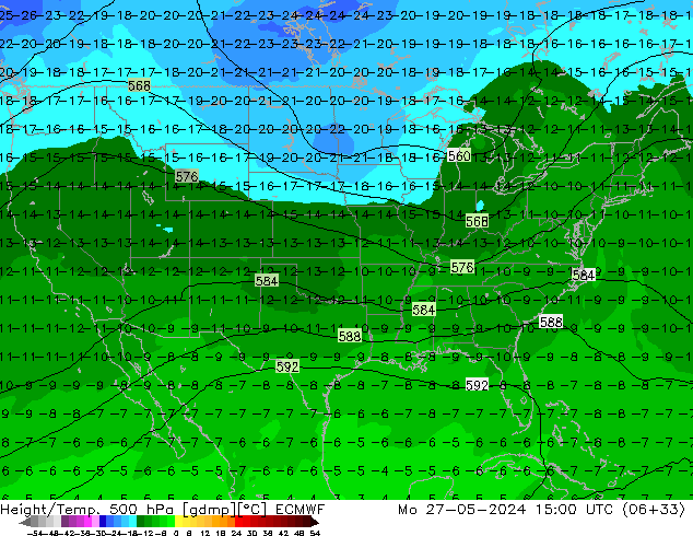 Height/Temp. 500 hPa ECMWF Mo 27.05.2024 15 UTC