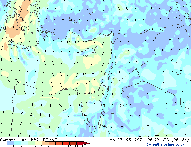 Surface wind (bft) ECMWF Mo 27.05.2024 06 UTC