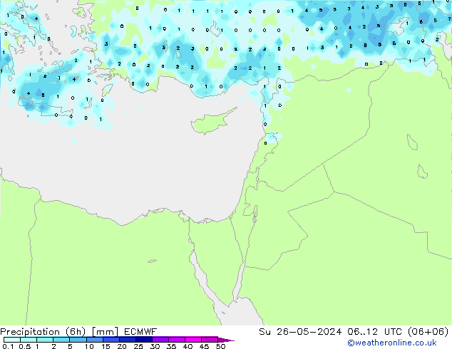 Precipitazione (6h) ECMWF dom 26.05.2024 12 UTC