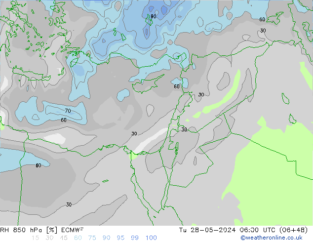 RH 850 hPa ECMWF Út 28.05.2024 06 UTC