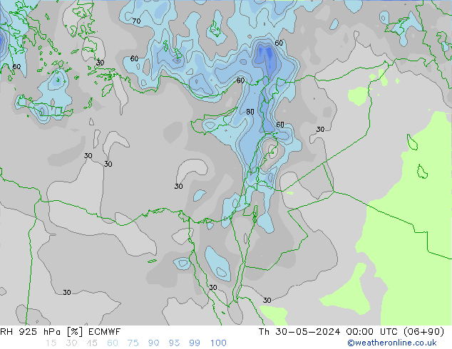 925 hPa Nispi Nem ECMWF Per 30.05.2024 00 UTC