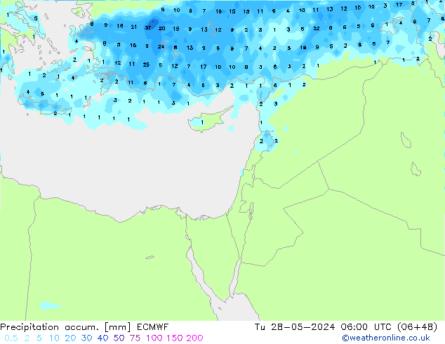 Precipitation accum. ECMWF Ter 28.05.2024 06 UTC