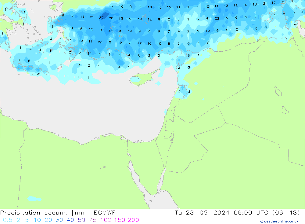 Nied. akkumuliert ECMWF Di 28.05.2024 06 UTC