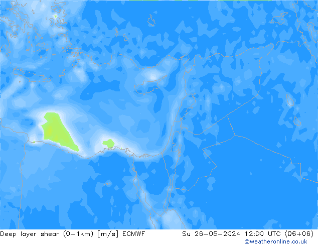 Deep layer shear (0-1km) ECMWF  26.05.2024 12 UTC