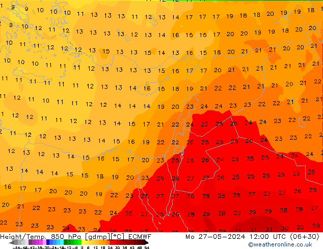 Z500/Rain (+SLP)/Z850 ECMWF Mo 27.05.2024 12 UTC