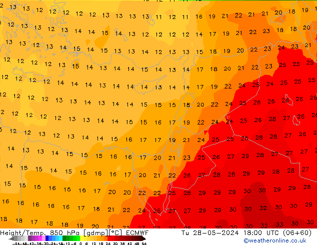 Z500/Regen(+SLP)/Z850 ECMWF di 28.05.2024 18 UTC