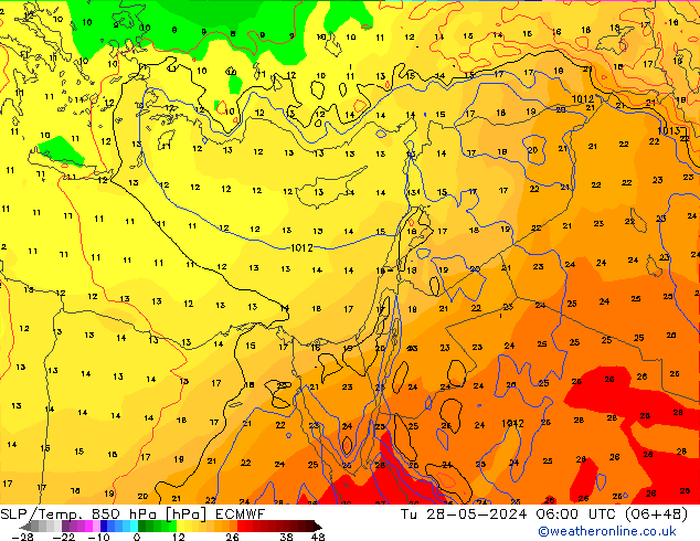 SLP/Temp. 850 hPa ECMWF Tu 28.05.2024 06 UTC